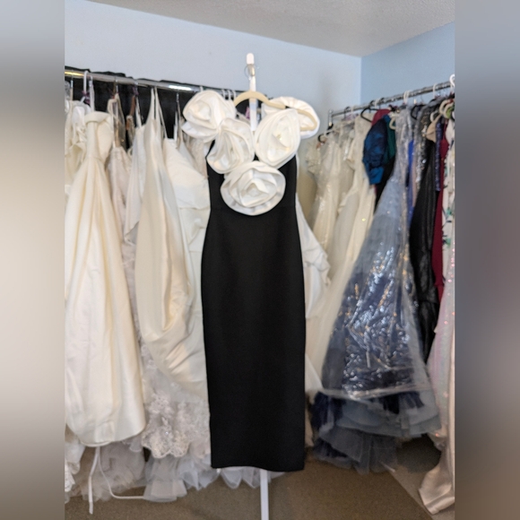 NWT Elegant Black and White Floral Dress - Picture 8 of 9